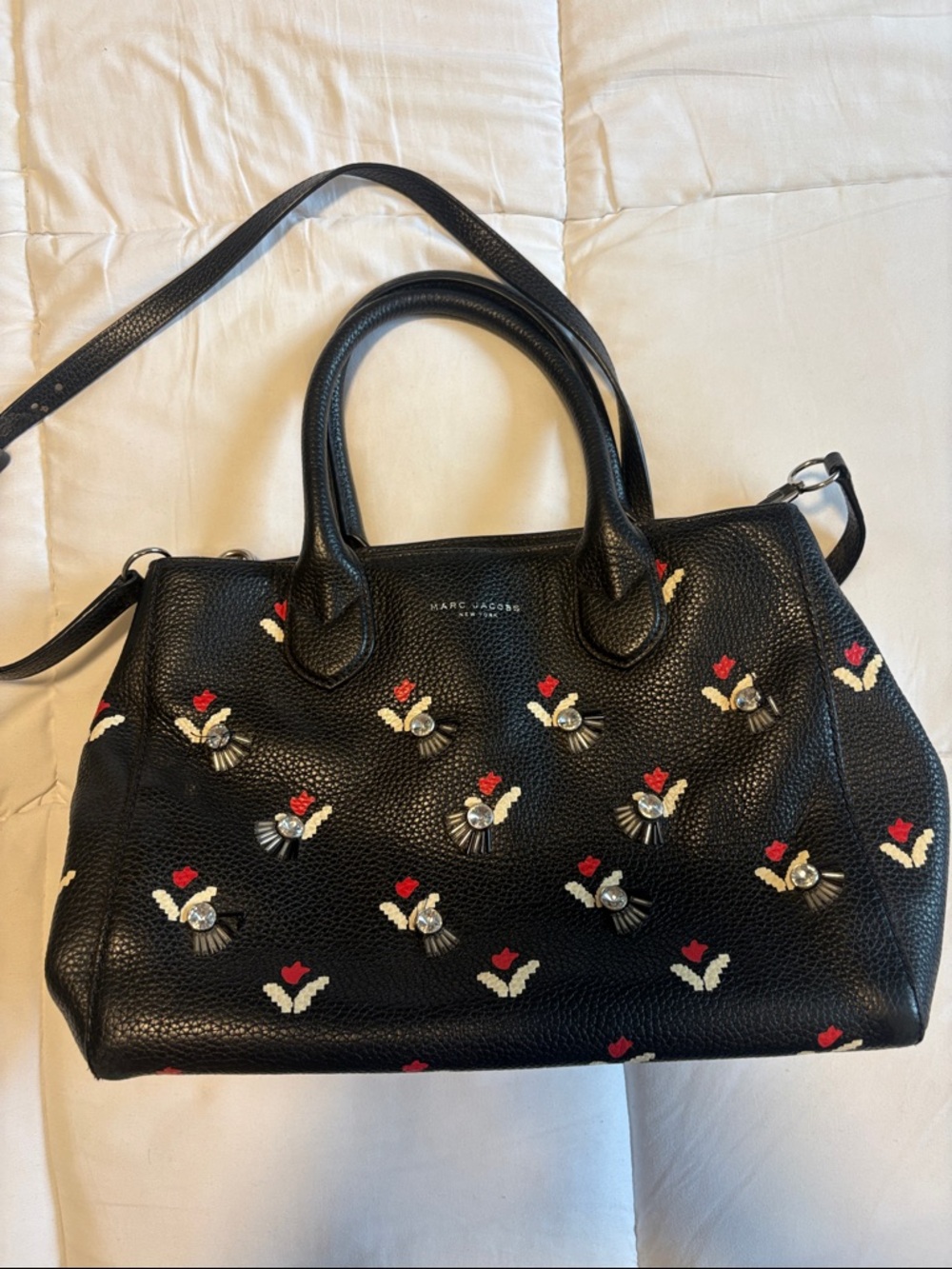Marc Jacobs Rare Tulip Collection Black Leather Satchel Bag with Strap in EUC - Picture 3 of 12
